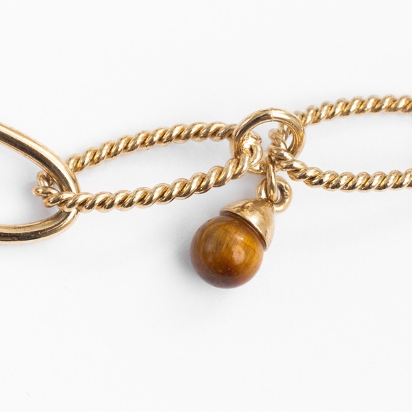 Gold tone large link oval link necklace with delicate brown beads gold tone 18” - Picture 4 of 13